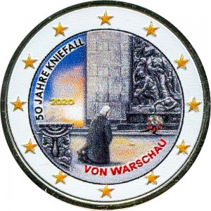 2 euro 2020 Germany Kniefall von Warschau (colorized) price, composition, diameter, thickness, mintage, orientation, video, authenticity, weight, Description