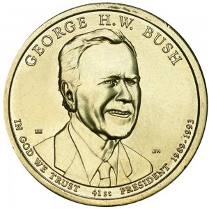 1 dollar 2020 USA, 41th President George H.W. Bush mint P price, composition, diameter, thickness, mintage, orientation, video, authenticity, weight, Description