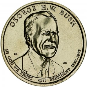 1 dollar 2020 USA, 41th President George H.W. Bush mint D price, composition, diameter, thickness, mintage, orientation, video, authenticity, weight, Description