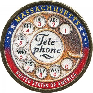 1 dollar 2020 USA, American Innovation, Massachusetts, Telephone (colorized) price, composition, diameter, thickness, mintage, orientation, video, authenticity, weight, Description