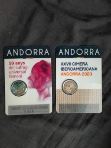 Set of 2 Euro 2020 Andorra, Suffrage and Summit, 2 coins price, composition, diameter, thickness, mintage, orientation, video, authenticity, weight, Description