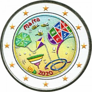 2 euro 2020 Malta Games (colorized) price, composition, diameter, thickness, mintage, orientation, video, authenticity, weight, Description