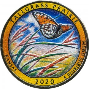 25 cent Quarter Dollar 2020 USA Tallgrass Prairie 55. Park (farbig)