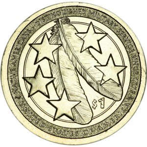 1 dollar 2021 USA Sacagawea, Native Americans in the U.S. Military since 1775, mint D price, composition, diameter, thickness, mintage, orientation, video, authenticity, weight, Description