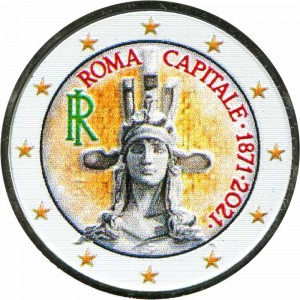 2 евро 2021 Италия, Рим - столица 1871-2021 (цветная) цена, стоимость