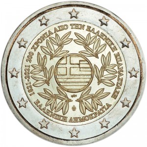 2 euro 2021 Greece, 200 years of the Greek revolution price, composition, diameter, thickness, mintage, orientation, video, authenticity, weight, Description