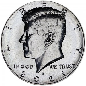 Half Dollar 2021 USA Kennedy mint mark D price, composition, diameter, thickness, mintage, orientation, video, authenticity, weight, Description