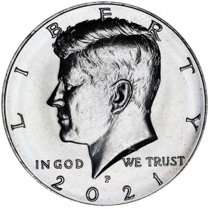 Half Dollar 2021 USA Kennedy mint mark P price, composition, diameter, thickness, mintage, orientation, video, authenticity, weight, Description