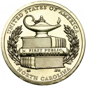 1 dollar 2021 USA, American Innovation, North Carolina, First public university, P price, composition, diameter, thickness, mintage, orientation, video, authenticity, weight, Description