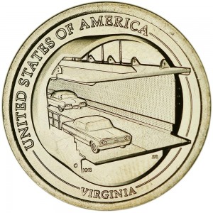 1 доллар 2021 США, Инновации США, Вирджиния, Мост-тоннель через Чесапикский залив, D цена, стоимость