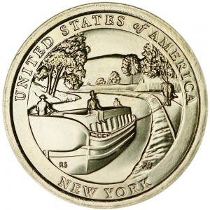 1 dollar 2021 USA, American Innovation, New York, Erie Canal, D price, composition, diameter, thickness, mintage, orientation, video, authenticity, weight, Description