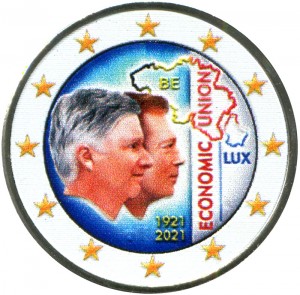2 euro 2021 Belgium, Belgian-Luxembourg Economic Union (colorized)
