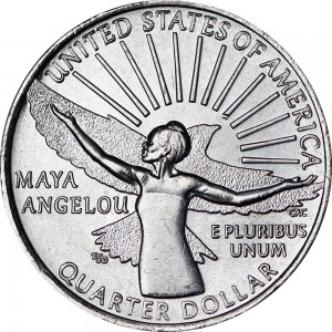 25 cents Quarter Dollar 2022 USA, American Women, Maya Angelou, mint mark P price, composition, diameter, thickness, mintage, orientation, video, authenticity, weight, Description