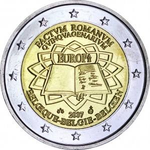 2 euro 2007, Treaty of Rome, Belgium price, composition, diameter, thickness, mintage, orientation, video, authenticity, weight, Description