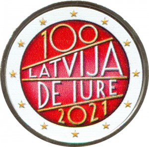 2 Euro 2021 Latvia, Recognition of the republic (colorized) price, composition, diameter, thickness, mintage, orientation, video, authenticity, weight, Description