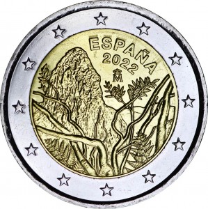 2 евро 2022 Испания, Национальный парк Гарахонай цена, стоимость