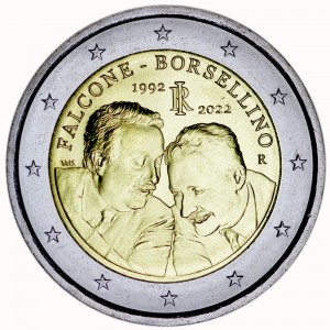2 Euro 2022 Italy, 30th anniversary of the death of judges Giovanni Falcone and Paolo Borsellino price, composition, diameter, thickness, mintage, orientation, video, authenticity, weight, Description