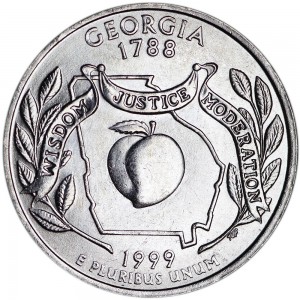 Quarter Dollar 1999 USA Georgia mint mark D price, composition, diameter, thickness, mintage, orientation, video, authenticity, weight, Description