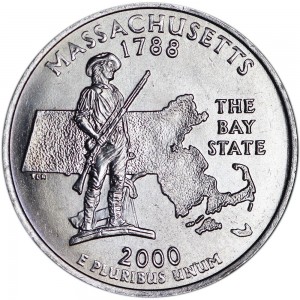 Quarter Dollar 2000 USA Massachusetts mint mark D price, composition, diameter, thickness, mintage, orientation, video, authenticity, weight, Description