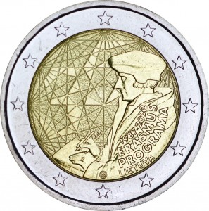 2 euro 2022 Lithuania, 35th anniversary of the Erasmus program price, composition, diameter, thickness, mintage, orientation, video, authenticity, weight, Description