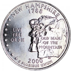 Quarter Dollar 2000 USA New Hampshire mint mark D price, composition, diameter, thickness, mintage, orientation, video, authenticity, weight, Description