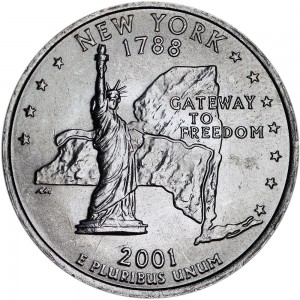 Quarter Dollar 2001 USA New York mint mark D price, composition, diameter, thickness, mintage, orientation, video, authenticity, weight, Description