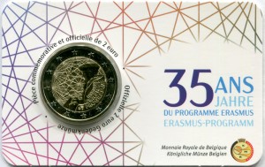2 евро 2022 Бельгия, 35-летие программы Erasmus в блистере цена, стоимость