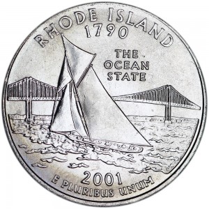 Quarter Dollar 2001 USA Rhode Island mint mark D price, composition, diameter, thickness, mintage, orientation, video, authenticity, weight, Description