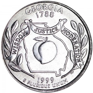 Quarter Dollar 1999 USA Georgia mint mark P - rare price, composition, diameter, thickness, mintage, orientation, video, authenticity, weight, Description