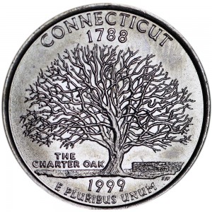 Quarter Dollar 1999 USA Connecticut mint mark P - rare price, composition, diameter, thickness, mintage, orientation, video, authenticity, weight, Description