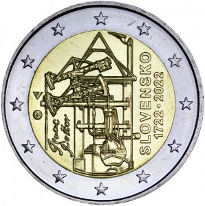 2 euro 2022 Slovakia, Steam engine price, composition, diameter, thickness, mintage, orientation, video, authenticity, weight, Description