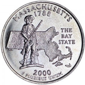 Quarter Dollar 2000 USA Massachusetts mint mark P price, composition, diameter, thickness, mintage, orientation, video, authenticity, weight, Description