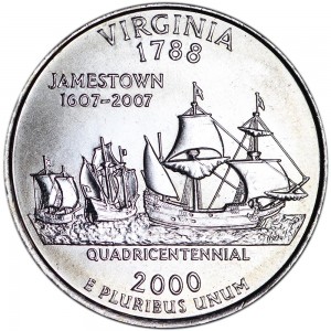 25 центов 2000 США Вирджиния (Virginia) двор P цена, стоимость
