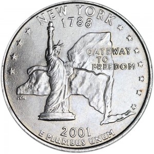 Quarter Dollar 2001 USA New York mint mark P price, composition, diameter, thickness, mintage, orientation, video, authenticity, weight, Description
