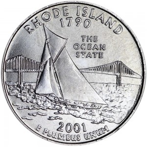 Quarter Dollar 2001 USA Rhode Island mint mark P price, composition, diameter, thickness, mintage, orientation, video, authenticity, weight, Description