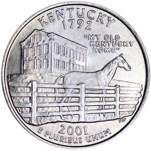 Quarter Dollar 2001 USA Kentucky mint mark P price, composition, diameter, thickness, mintage, orientation, video, authenticity, weight, Description