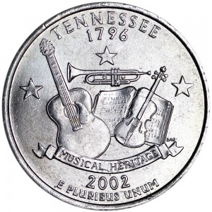 Quarter Dollar 2002 USA Tennessee mint mark P - rare price, composition, diameter, thickness, mintage, orientation, video, authenticity, weight, Description