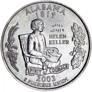 Quarter Dollar 2003 USA Alabama mint mark D price, composition, diameter, thickness, mintage, orientation, video, authenticity, weight, Description