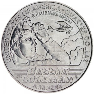 25 cents 2023 USA, American women, Bessie Coleman, pilot, yard P
