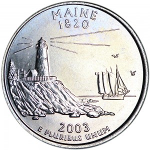 Quarter Dollar 2003 USA Maine mint mark D price, composition, diameter, thickness, mintage, orientation, video, authenticity, weight, Description