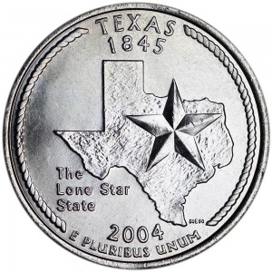 Quarter Dollar 2004 USA Texas mint mark D price, composition, diameter, thickness, mintage, orientation, video, authenticity, weight, Description