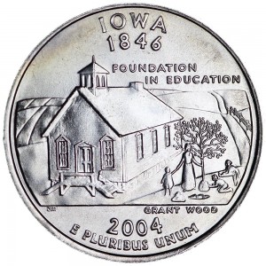 Quarter Dollar 2004 USA Iowa mint mark D price, composition, diameter, thickness, mintage, orientation, video, authenticity, weight, Description