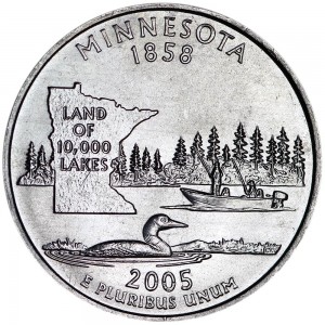 Quarter Dollar 2005 USA Minnesota mint mark D price, composition, diameter, thickness, mintage, orientation, video, authenticity, weight, Description