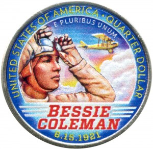 25 центов 2023 США, Американские женщины, Бесси Коулман, лётчица (цветная)