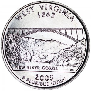 Quarter Dollar 2005 USA West Virginia mint mark D price, composition, diameter, thickness, mintage, orientation, video, authenticity, weight, Description