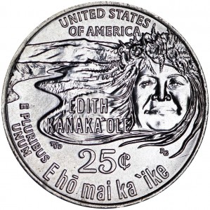 25 cents 2023 USA, American women, number 7, Edith Kanakaole, singer, mint D