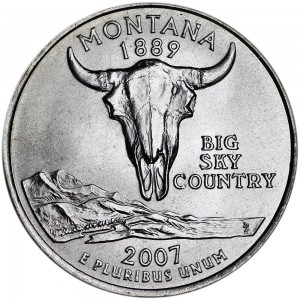 Quarter Dollar 2007 USA Montana mint mark D price, composition, diameter, thickness, mintage, orientation, video, authenticity, weight, Description