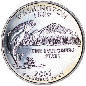 Quarter Dollar 2007 USA Washington mint mark D price, composition, diameter, thickness, mintage, orientation, video, authenticity, weight, Description
