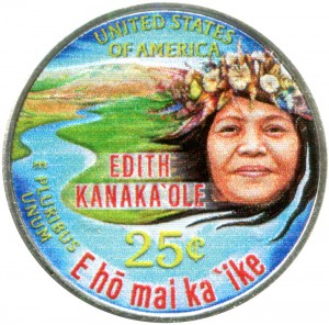 25 cents 2023 USA, American women, number 7, Edith Kanakaole, singer (colored)