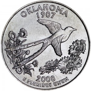Quarter Dollar 2008 USA Oklahoma mint mark D price, composition, diameter, thickness, mintage, orientation, video, authenticity, weight, Description